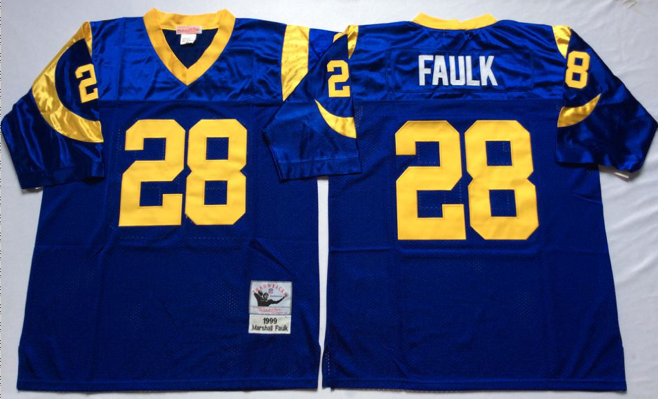 Men NFL Los Angeles Rams 28 Faulk blue Mitchell Ness jerseys